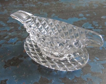 Season Lamb - Moulded Glass Mint Sauce Boat and Saucer  Hobnail/Diamond Pattern - Tableware/Dinner