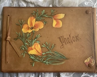 California Poppies - Holiday Souvenir Pasadena California Suede Cover Hand Painted Photograph Album - Blank For Your Photographs