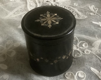 Mother of Pearl - Victorian Ebonised Wood with MOP Inlay Detail -  Lidded Pot - Boudoir - Dressing Table