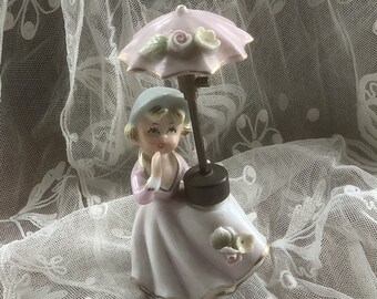 1950's Kitsch - Girl with Parasol Porcelain Perfume Atomiser - Scent Bottle - 1950's/60's