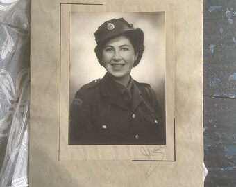 In The Army - WW2 ATS Female Officer Black & White Mounted Portrait Photograph - 1940's - World War 2 - Axillary Territorial Service - Army