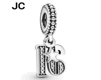 16th Birthday Sterling Silver Dangle Charm for European Bracelets