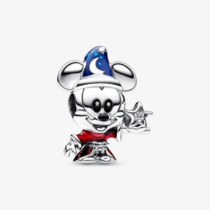 May include: A silver charm depicting a cartoon mouse in a blue wizard's hat with a crescent moon and stars. The mouse wears a red robe and holds a star-shaped wand with a clear gem. The letters "JC" are in the upper left corner.