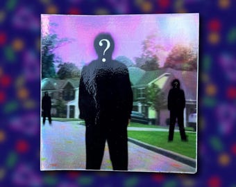 Holographic Surreal Question Mark Figure Sticker – Weirdcore Dreamcore Liminal Suburban Art