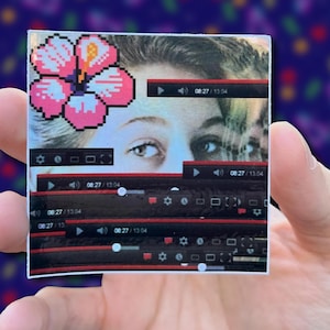 Holographic Retro YouTube Collage Sticker – Webcore Weirdcore Internet Nostalgia Art – Early 2000s