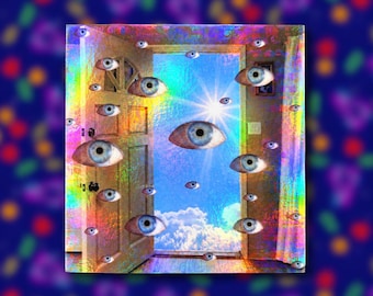 Holographic Surreal Eyeball Door Sticker – Weirdcore Dreamcore Liminal Space Vinyl Decal