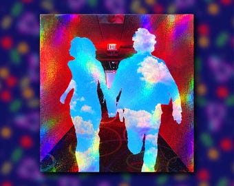 Holographic Liminal Space Hallway Sticker – Weirdcore Dreamcore Silhouette Art – Surreal Exit Sign Vinyl Decal