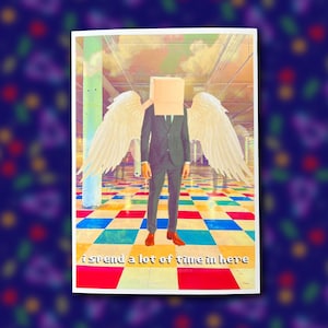 Surreal Liminal Space Angel Art Print – Box Head Weirdcore Dreamcore Wall Decor – 5x7 Print