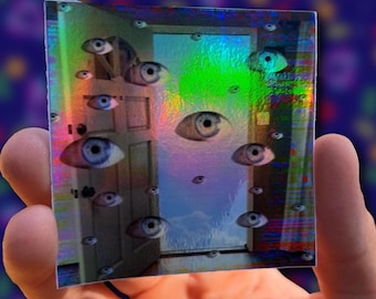 Holographic Surreal Eyeball Door Sticker – Weirdcore Dreamcore Liminal Space Vinyl Decal