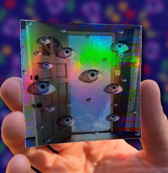 Holographic Surreal Eyeball Door Sticker – Weirdcore Dreamcore Liminal Space Vinyl Decal