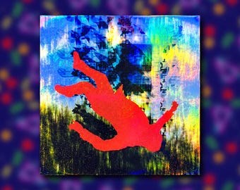 Holographic Surreal Falling Figure Sticker – Weirdcore Dreamcore Liminal Space Art – Glitch Sky Vinyl Decal