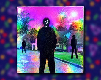 Holographic Surreal Question Mark Figure Sticker – Weirdcore Dreamcore Liminal Suburban Art