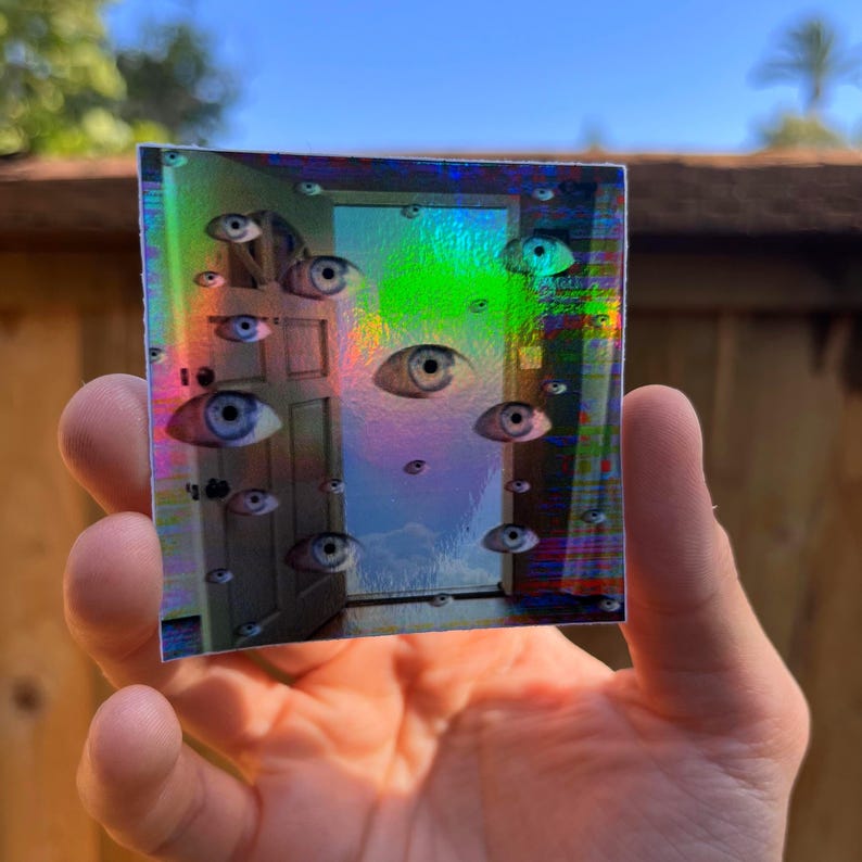 Holographic Surreal Eyeball Door Sticker – Weirdcore Dreamcore Liminal Space Vinyl Decal image 2
