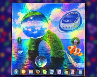 Holographic Frutiger Aero Sticker – Y2K Windows 7 Nostalgia – 2000s Aqua Tech Dreamcore