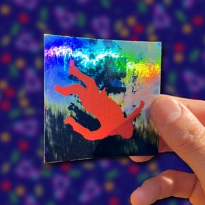 Holographic Surreal Falling Figure Sticker – Weirdcore Dreamcore Liminal Space Art – Glitch Sky Vinyl Decal