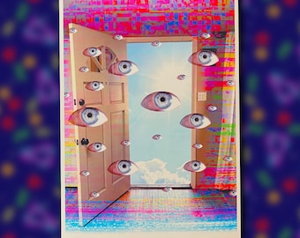 Surreal Eyeball Door Art Print – Weirdcore Dreamcore Liminal Space Wall Art 5x7