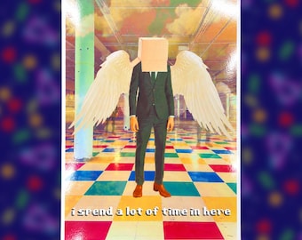 Surreal Liminal Space Angel Art Print – Box Head Weirdcore Dreamcore Wall Decor – 5x7 Print