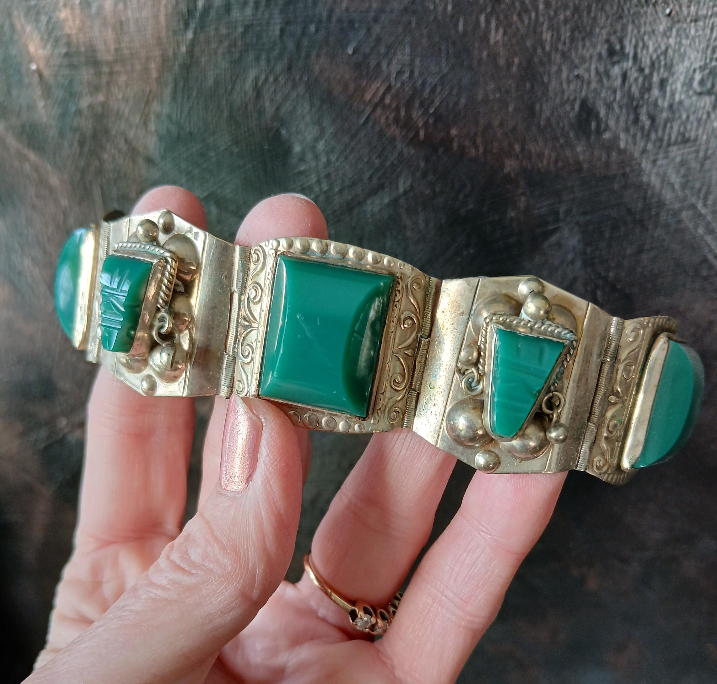 Mexican Silver and Green Stone Bracelet - Etsy Canada