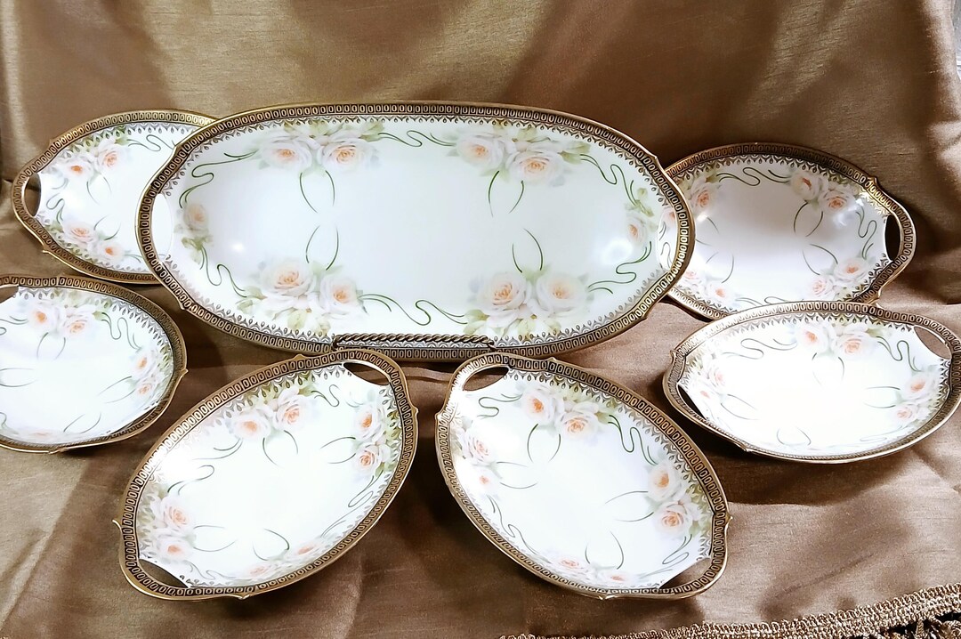 Antique Bavarian Porcelain Serving Set, Peach Roses, Gold Border - Etsy