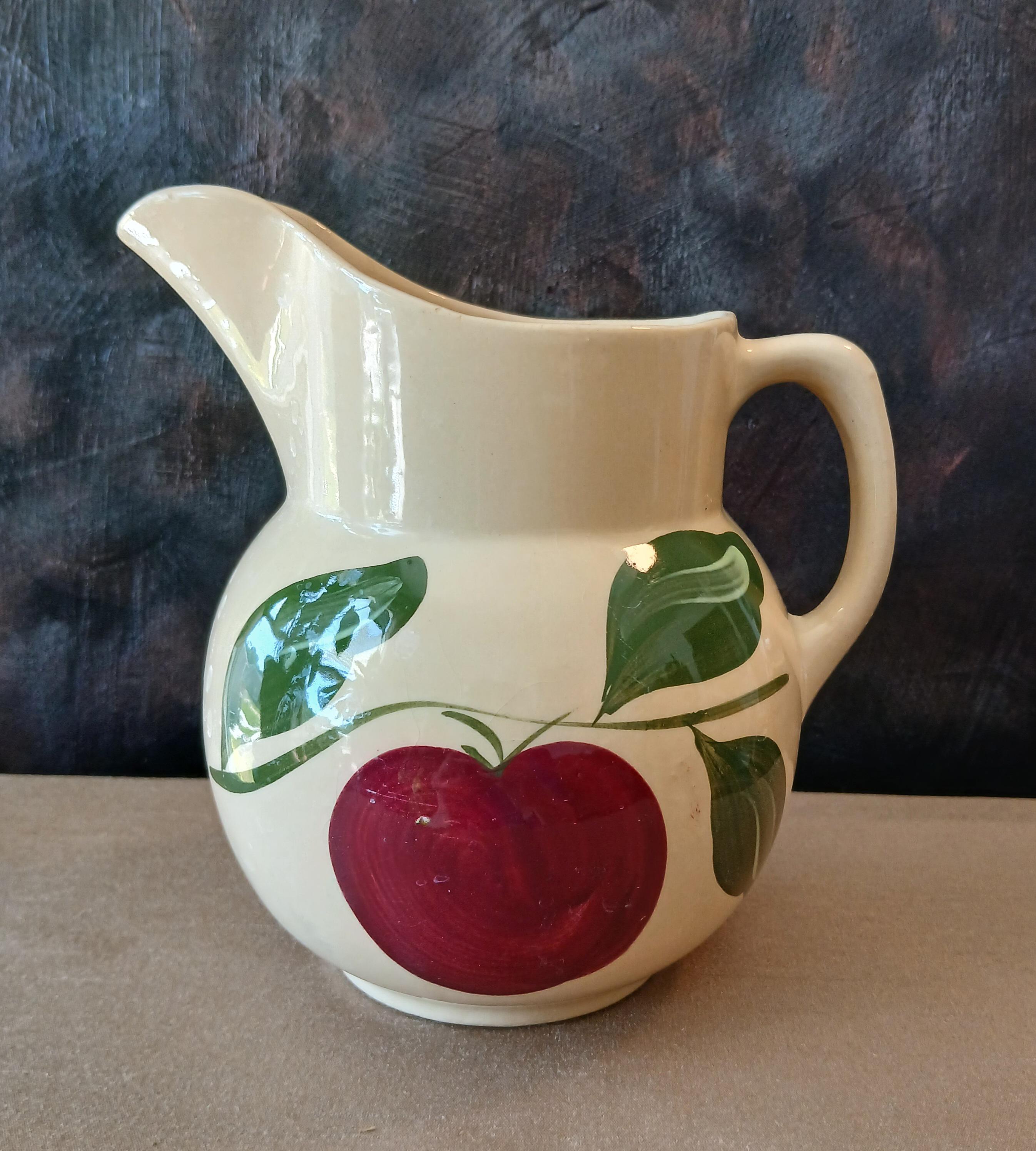 Vintage Apple Pitcher by Watt Pottery, Red Apple and Three Leaves ...