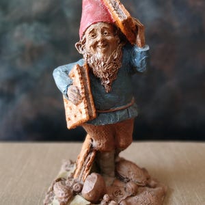 Vintage 1984 Tom Clark Lance Gnome figurine, he carries 3 cheese crackers, cottage-core charm