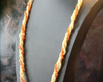 Vintage Coral and Mother of Pearl Necklace, Three-Strand Clasp, 28.25"