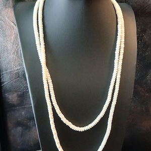 Vintage White Milk Glass Faceted Beaded Necklace, 48.5 inches in flapper style, 3.5-inch extension chain