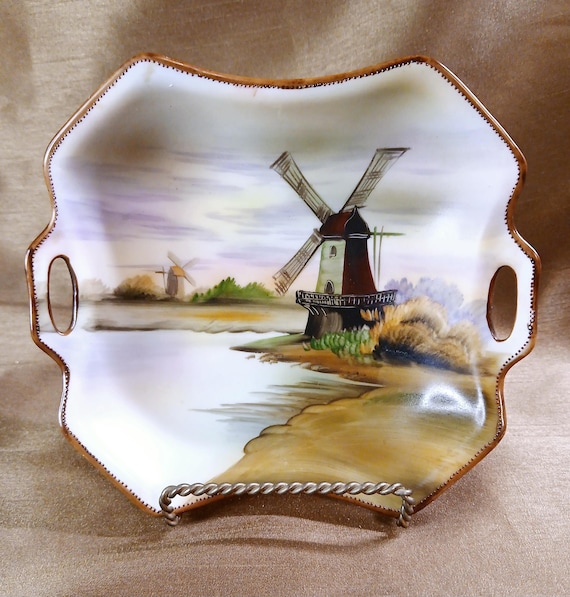 Vintage Nippon Hand-painted Windmill Dish, Fall Decor Dish - Etsy