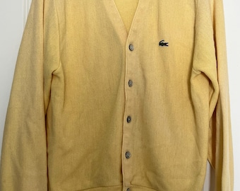 ヴィンテージ 80年代 Izod Lacoste Vネック カーディガン イエロー ロゴ プレッピー ダッド おじいちゃん サイズM