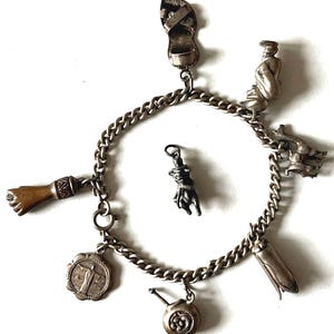 Vintage Travel Souvenir Silver Charm Bracelet Brazilian Penca de Balangandan 8 Charms Figa Llama Rio de Janeiro