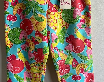 Lilly Pulitzer Vintage Barrel Leg Pants Blue Tutti Frutti Waffle Weave Sz 6 NWT