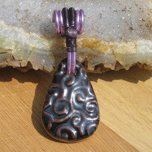 Brown Ceramic Pendant With Wire Wrapped Bail