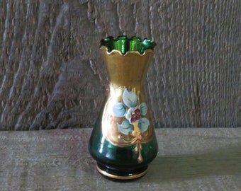 Antique Green Glass Vase With Gold - Item No. 798