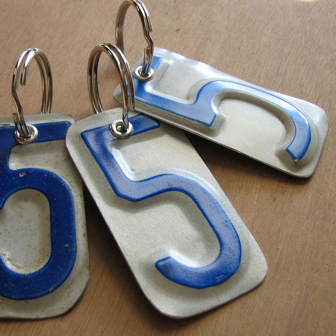 Number Five License Tag Keychain Etsy
