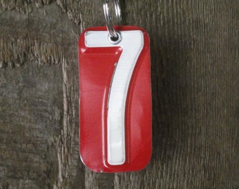 White on Red Number 7 Key Chain