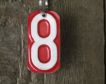 White on Red Number 8 Key Chain