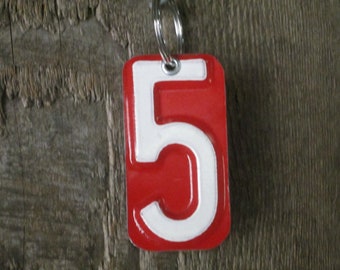 White on Red 5 Key Chain