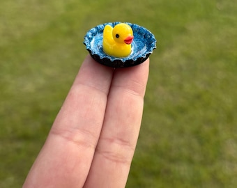 Whimsical Duck In Glitter Pool - Mini Bottle Cap Art for Fridge or Gifting