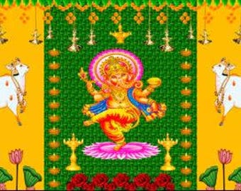 Ganesha Backdrop: Diwali Indian Pooja Kolam, 5x8 ft