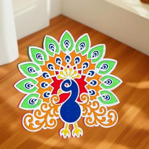 Vibrant Peacock rangoli- 12 & 16 Inch For Home / Diwali Decor
