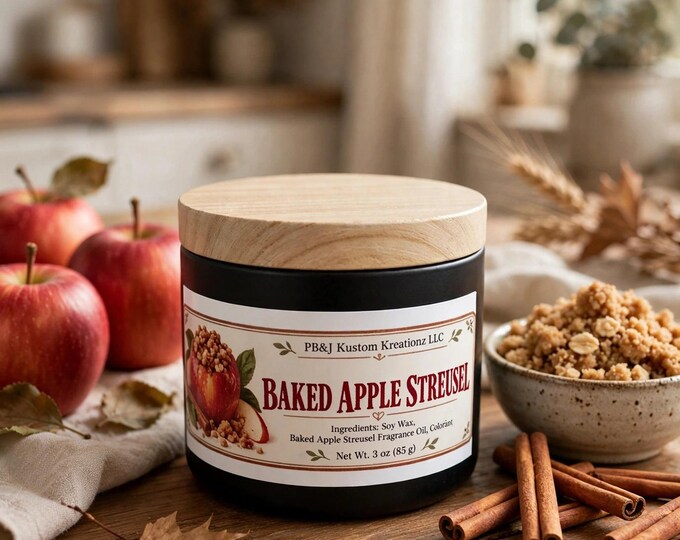 Apple Streusel Soy Candle | Fall Baked Apple Scented Candle 3oz | Handmade Autumn Fragrance Gift
