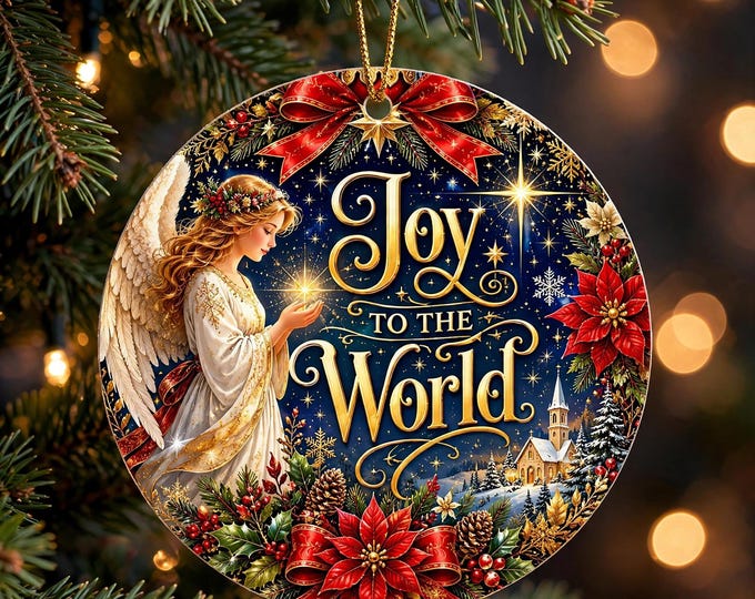 Angel Christmas Ornament | Joy to the World Ornament | Double Sided MDF Christmas Tree Decoration | Faith Christmas Gift
