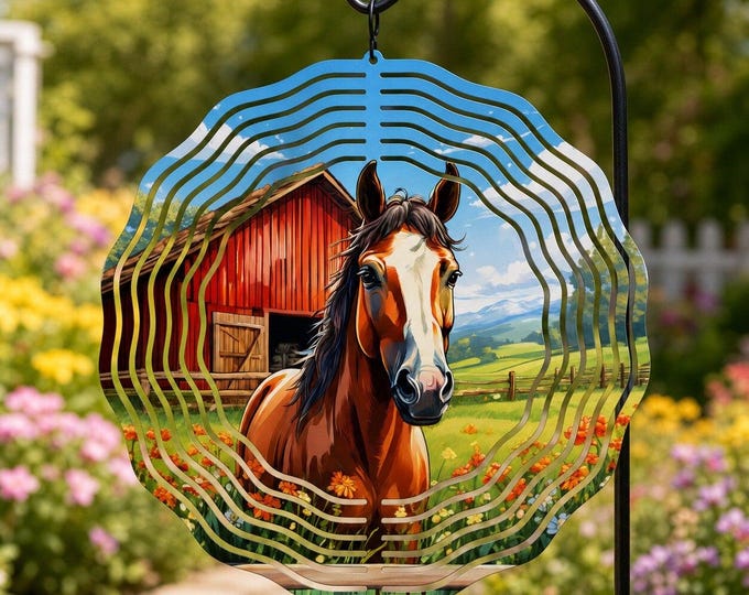 8" Horse Barn Wind Spinner | Country Farmhouse Garden Art (Made to Order)