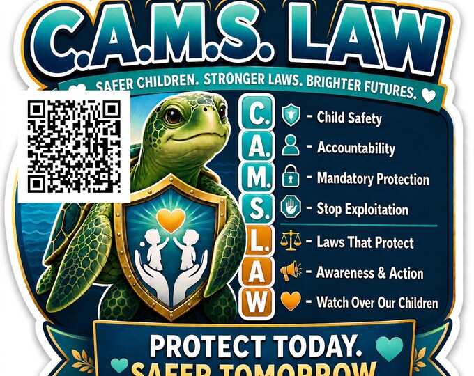 Cams Law Turtle Car Sticker | Protect Today Safer Tomorrow Decal | Child Safety Awareness Sticker