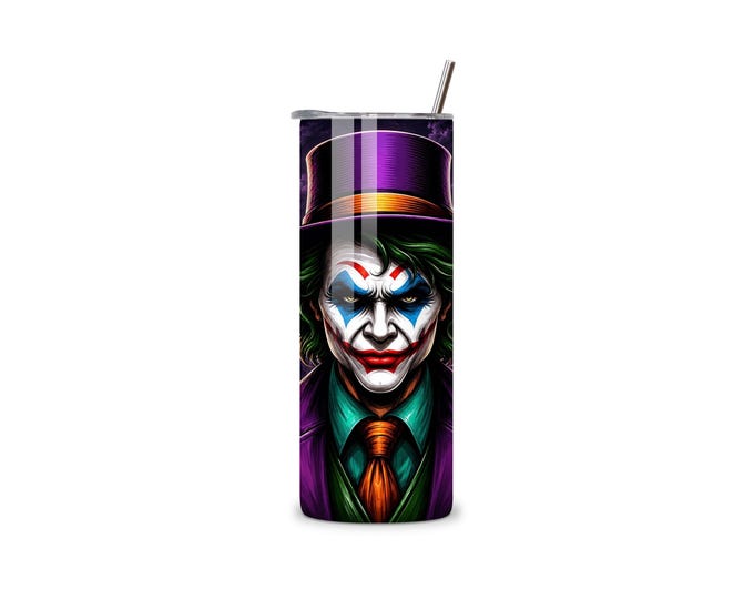 Halloween Tumbler 20oz Skinny | Gothic Clown Tumbler Cup | Purple Moon Creepy Clown Drinkware Gift