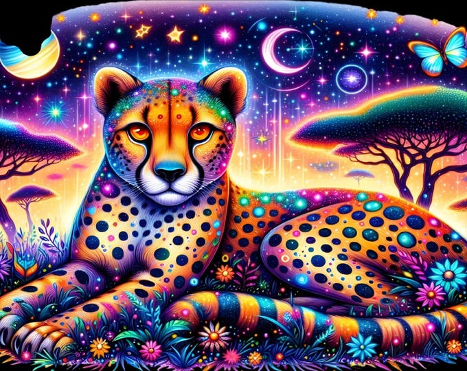 UV DTF Cheetah Galaxy Cup Wrap, 16 oz Glass Can Decal (Digital Transfer)