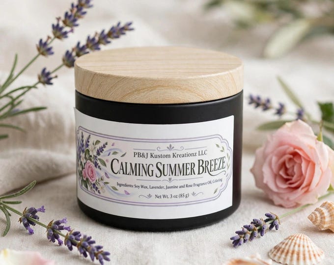 Lavender Soy Candle | Calming Summer Breeze Scented Candle 3oz | Relaxing Handmade Spa Gift