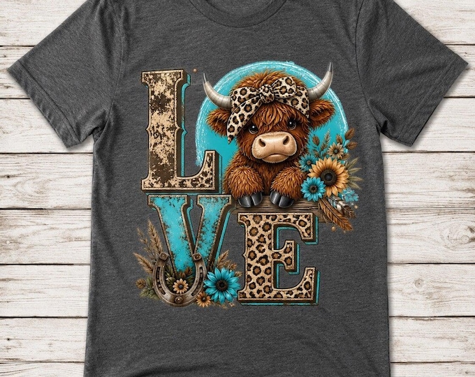 Highland Cow LOVE Graphic Tee | Western Cow Lover Gift