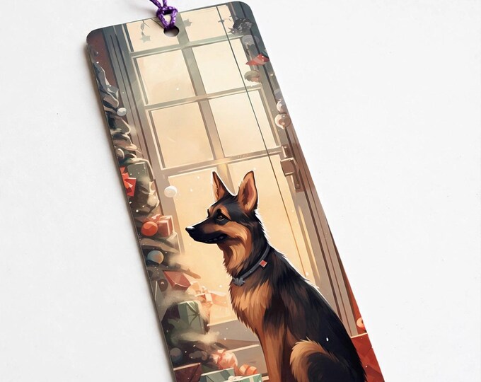 German Shepherd Profile Metal Bookmark with Tassel — Christmas Dog Aluminum Bookmark, Book Lover Gift, Stocking Stuffer