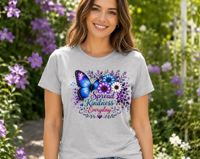 Inspirational T Shirt | Spread Kindness Butterfly Graphic Tee | Positive Floral Teacher Shirt